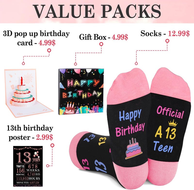 Juesly 5-18 Years Old Birthday Gifts for Girls - Socks for Girls with Pop up Birthday Card, Presents for 5-18 Year Old Grils - Image 5